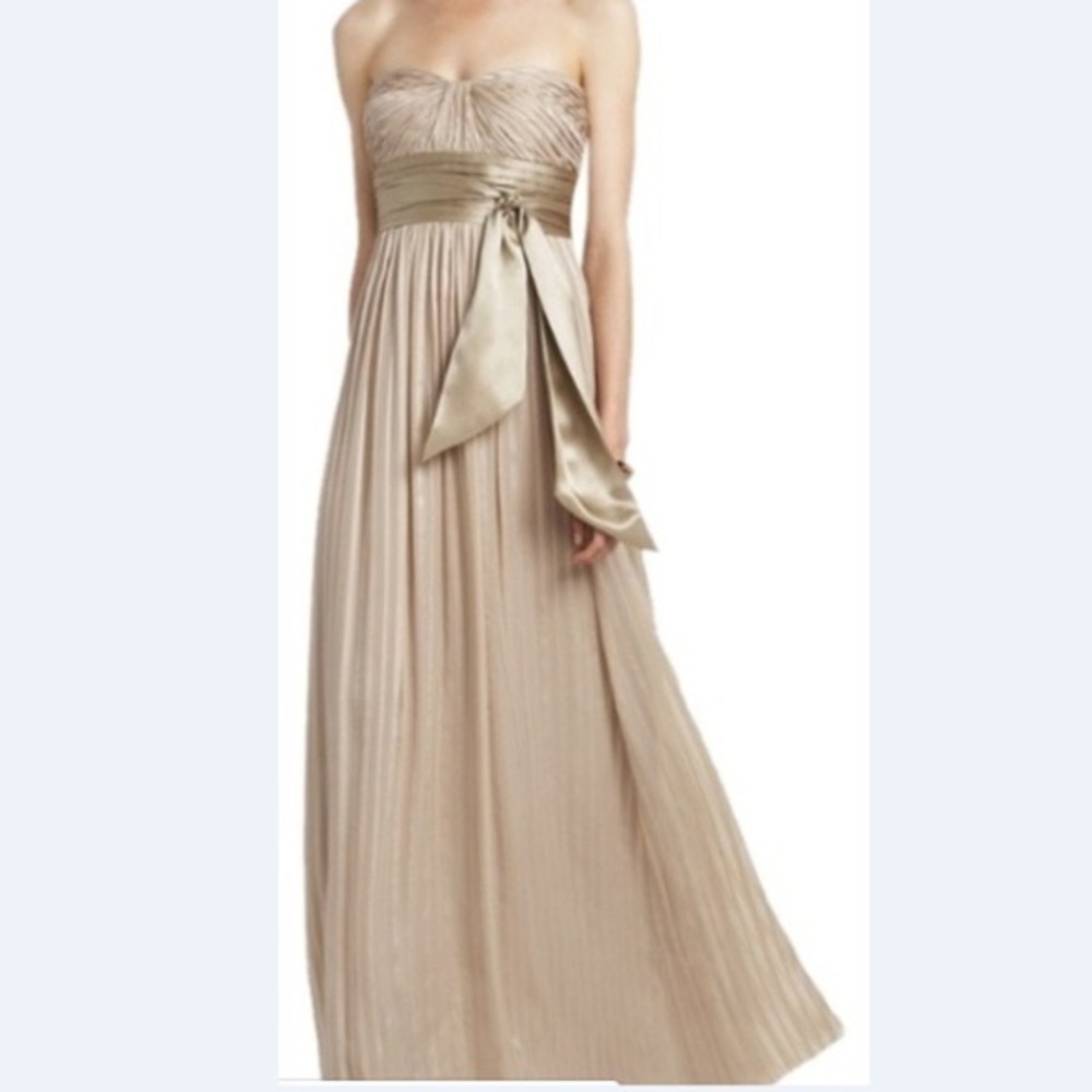 BCBG Maxazria Silk Strapless Gown Champagne 10